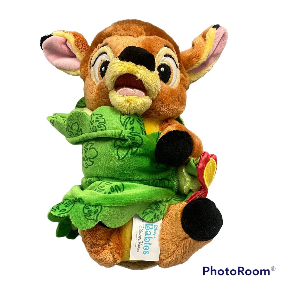 Disney Park Stork Babies Bambi Plush Baby Deer With Green Swaddle Blanket Lovey